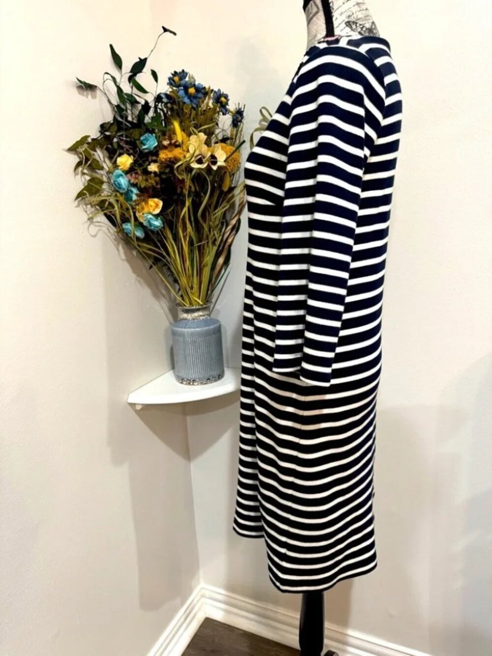 Talbots Petite Embroidered Nautical Stripe Cotton Dress MP | Coastal Chic Resort - Picture 4 of 9